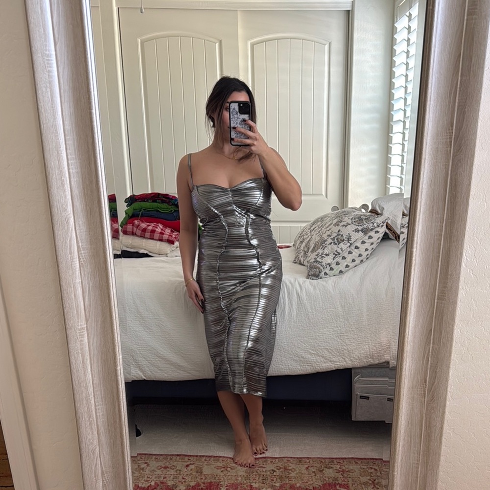 Georgia Hardinge Metallic Silver Bodycon Dress